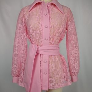 1970s vintage pink lace blouse